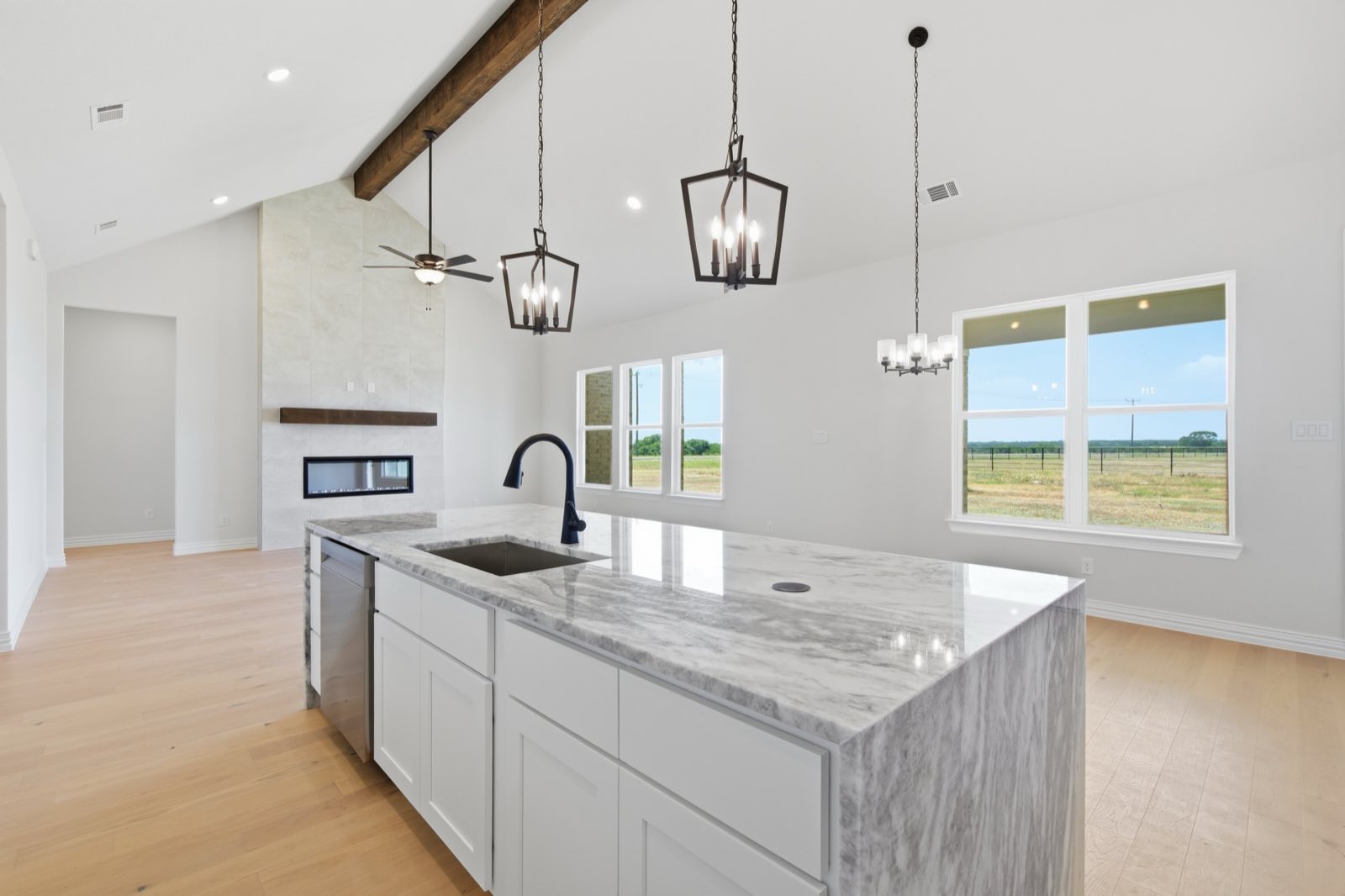 Kitchen with island and pendant lighting, Ellis County