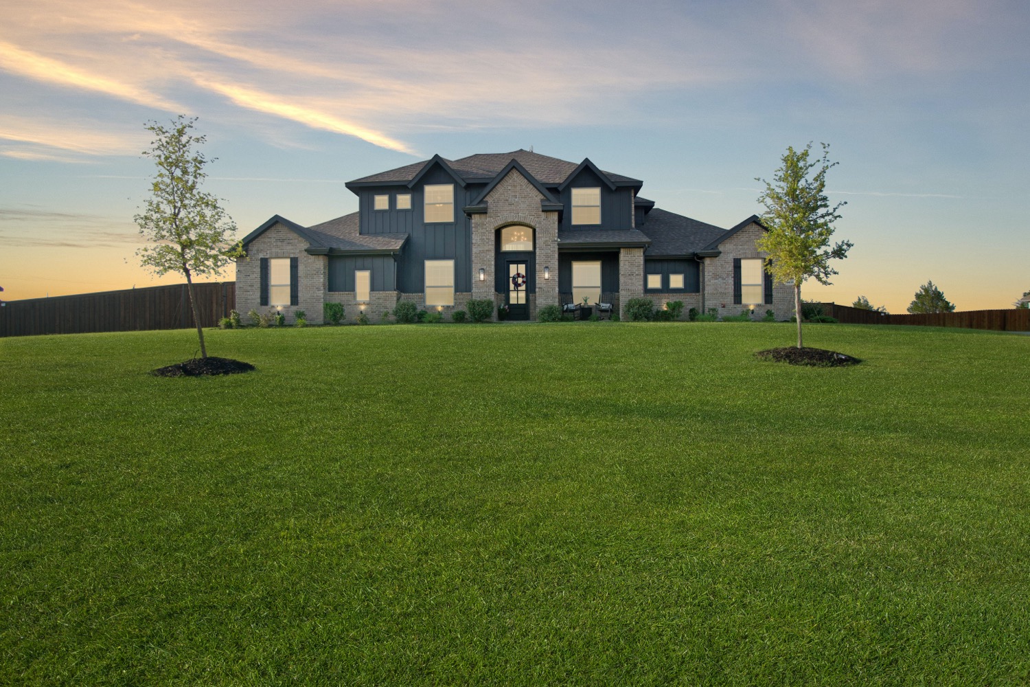 Twilight exterior of an Ellis County listing